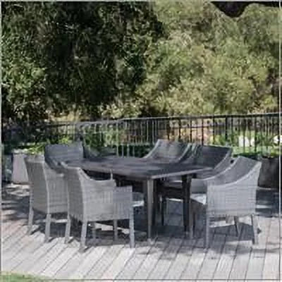Grey, Set Silver Wicker Rectangular with Cushions, Arcadia Piece Dining Outdoor 7