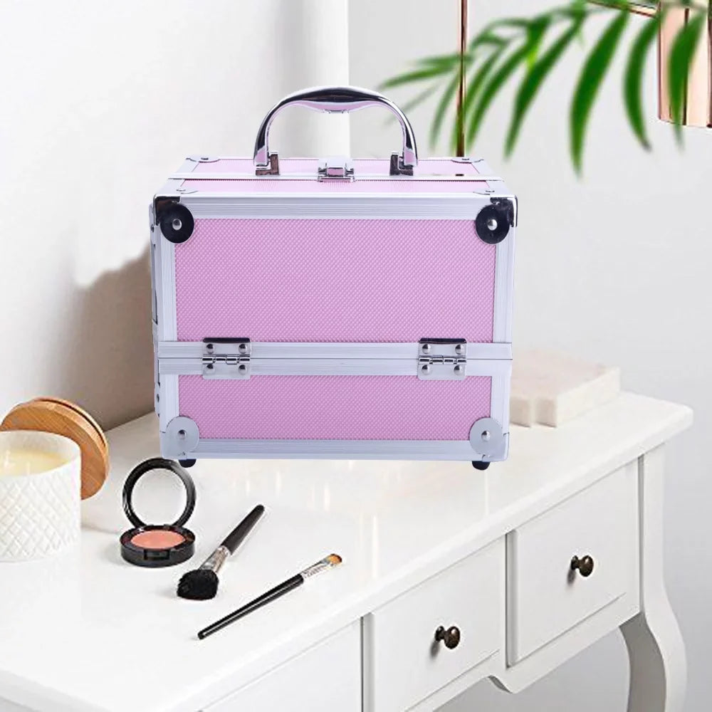 Box Train Makeup Mirror Bag Pink Portable Jewelry with Case Zimtown Aluminum Storage Silver Lock Case