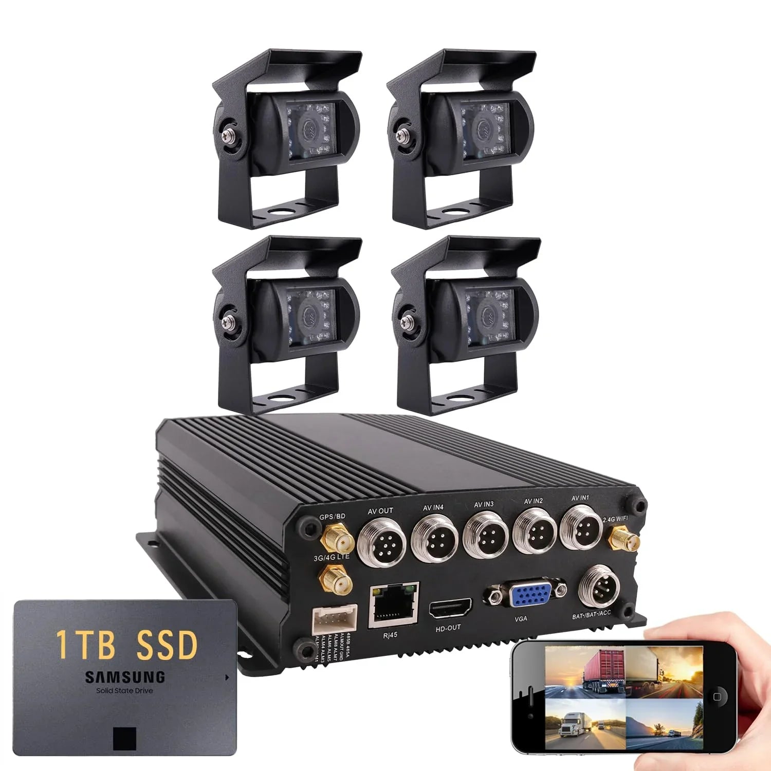 View Live SSD 4CH 4G System Fleet/RV (1TB for 4pcs APP/Web/PC WiFi IR Camera on INCLUED) DVR GPS Truck Waterproof Camera 1080P with JOINLGO