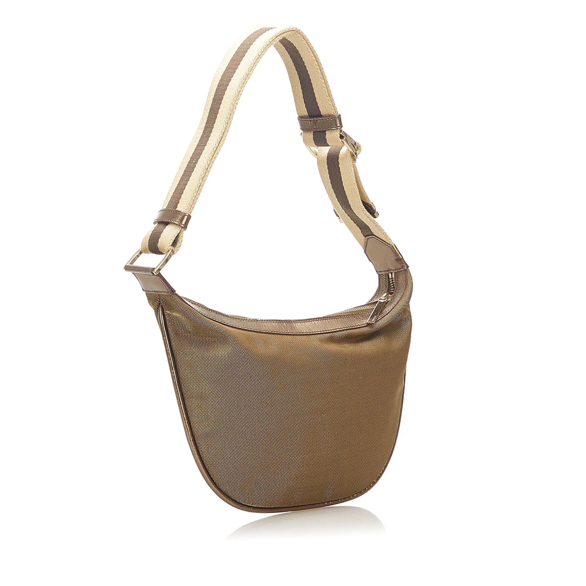 Gucci Women Web Pre-Owned Brown Fabric Bag Canvas (Good) Shoulder