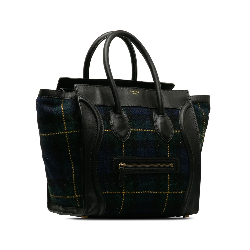 Blue Fabric Pre-Owned Bag Luggage (Good) Wool Tote Tartan Mini Celine Tote Authenticated Unisex
