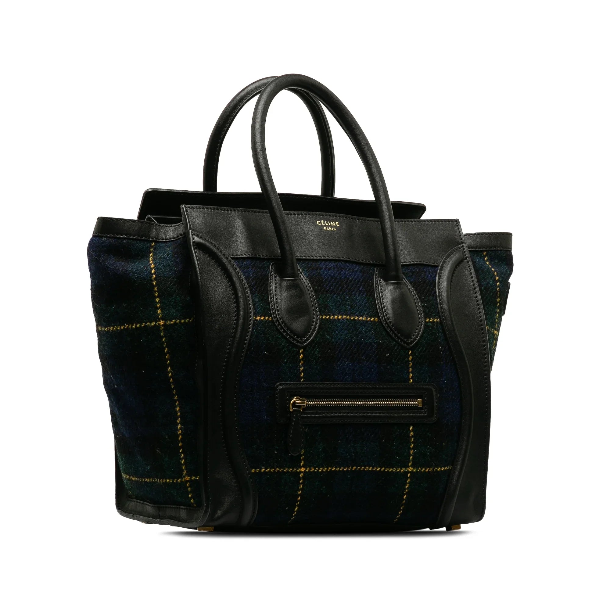 Blue Fabric Pre-Owned Bag Luggage (Good) Wool Tote Tartan Mini Celine Tote Authenticated Unisex