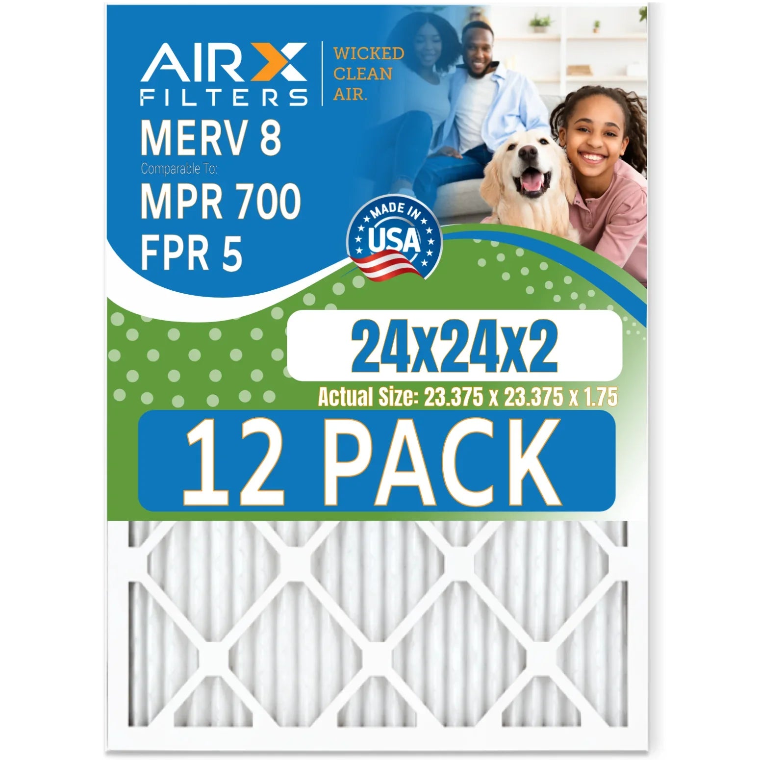 Made WICKED 5 AIR. FPR - AIRX Filters of USA 24x24x2 700 Comparable Air Pack MERV 8 Filter Rating, in FILTERS CLEAN Furnace to 12 MPR by &