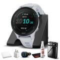 Battery, Charging Smaller Insights, with & Towel, Running 6Ave Smartwatch Cleaning Music, Garmin Music, Kit with 255S Base, Long-Lasting Workout Forerunner Travel Advanced GPS Whitestone
