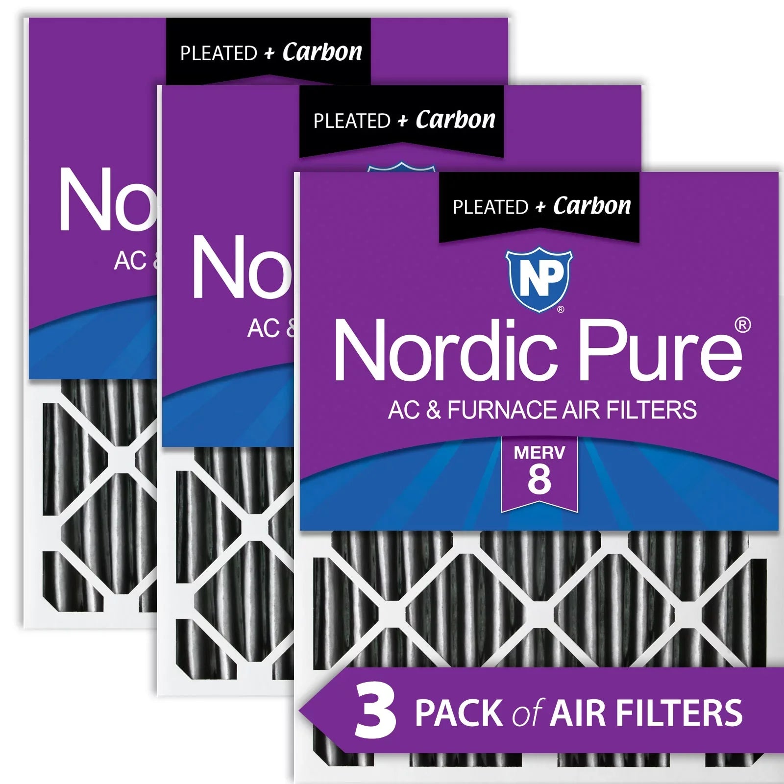 Pleated Carbon Filters Air 8 Pure Pack Furnace Plus 16x25x2 MERV 3 Nordic
