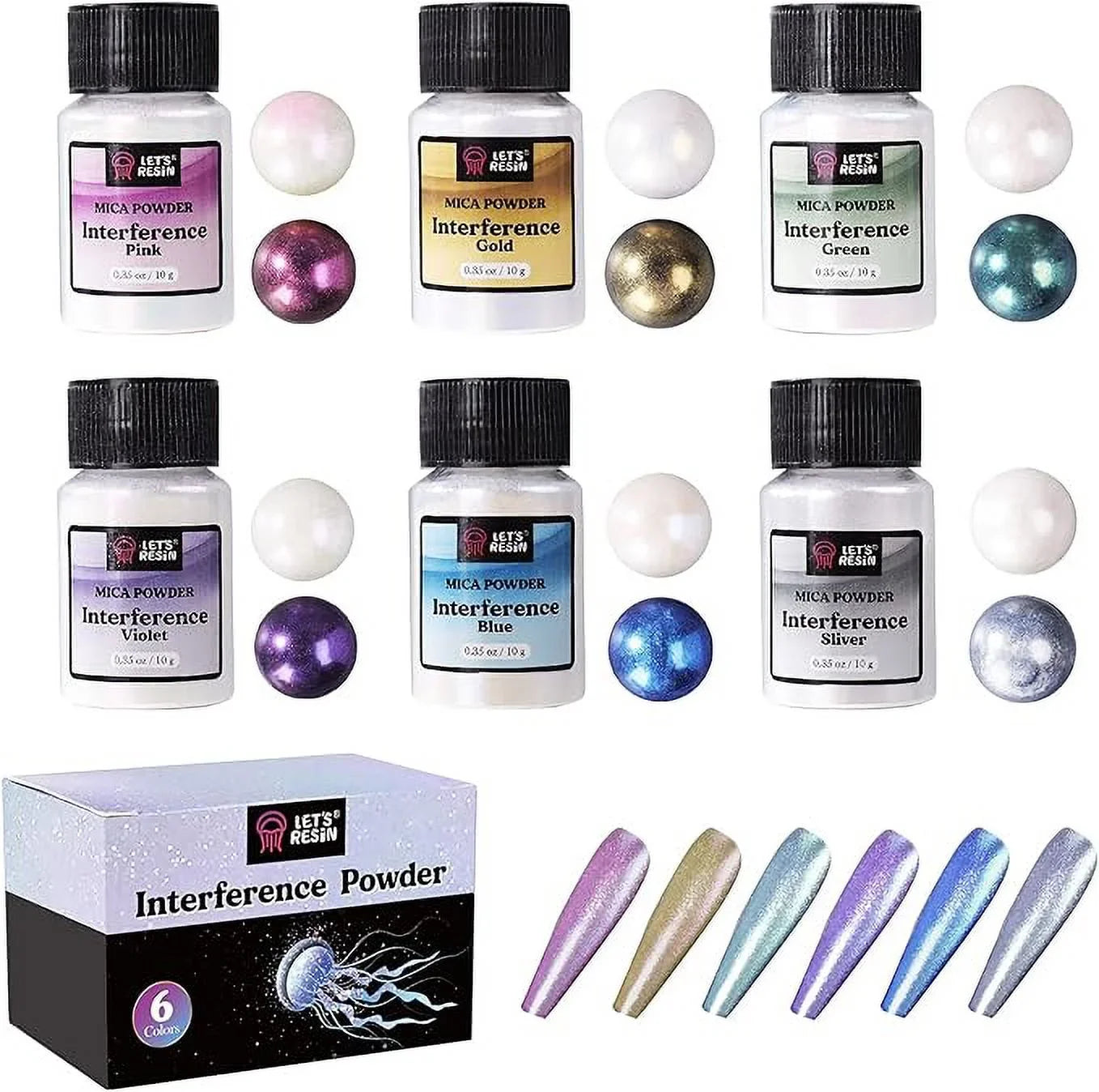 Resin, LET'S 6 Pigment for Powder Mica Slime, Resin Interference for RESIN Paint, Art Mica Resin, Colors Pearl Spirit Powder Epoxy Powder,