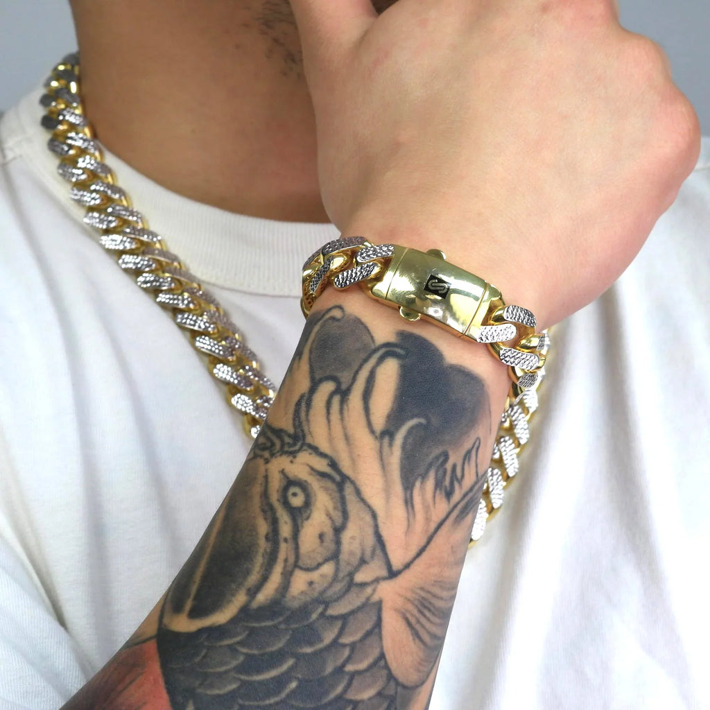 Link Miami Cut Jewelry Mens Clasp Bracelet, Pave Fancy 8.5" Box 17mm Yellow Chain Gold Nuragold 10k Monaco 8" Cuban Diamond 9"