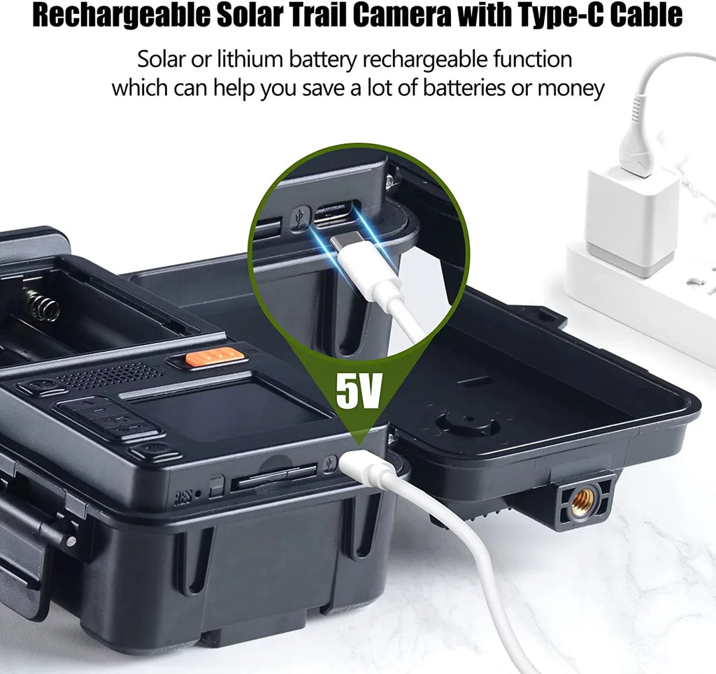 24MP Motion Hunting Built-in Speed Trail Lithium Rechargeable Solar 1080P Cam Trigger IP66 Camera with Game Camera Night 2500mAh Vision 120Â°Wide CAMPARK 0.1s Waterproof Battery Angle Activated
