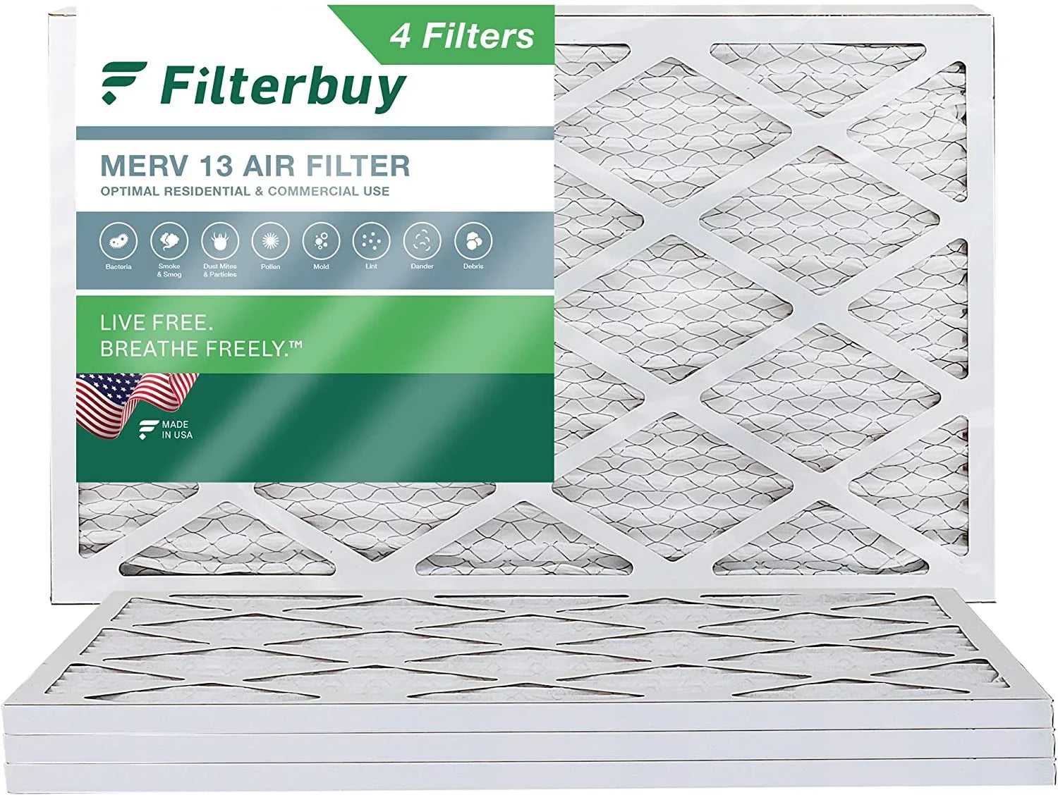 Air Filterbuy MERV Pleated Filters HVAC (4-Pack) 13 Furnace AC 10x24x1