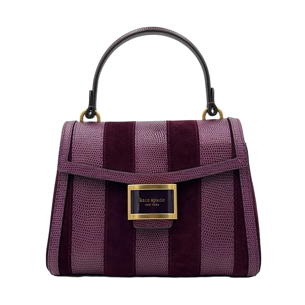 Spade Lizard-embossed Bag Small Top-handle Katy Burgundy - Kate Striped