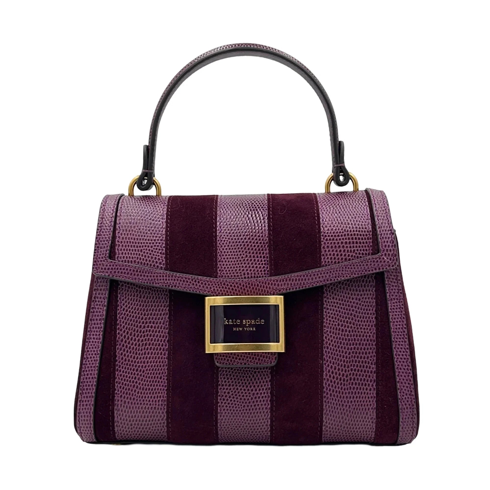 Spade Lizard-embossed Bag Small Top-handle Katy Burgundy - Kate Striped