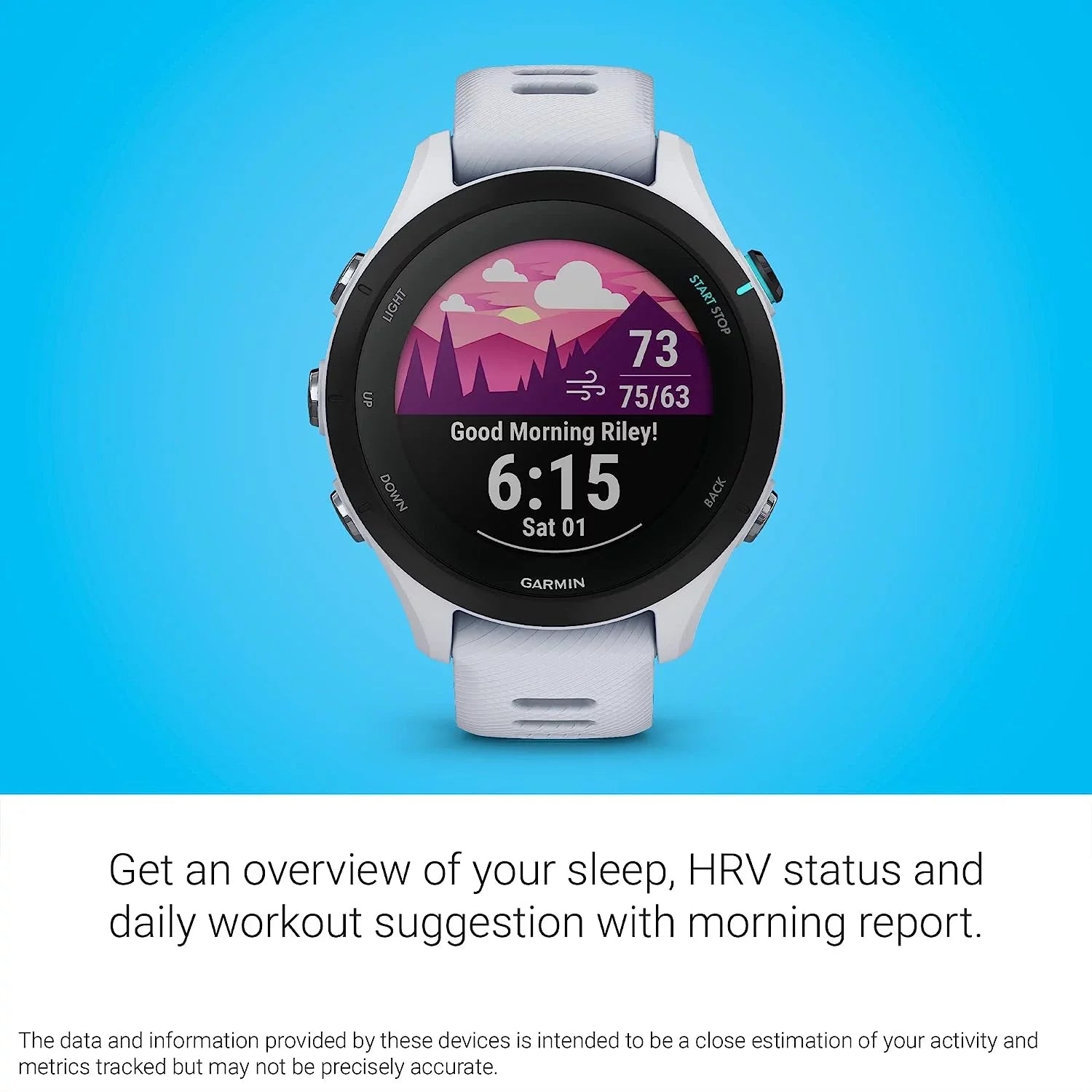 Battery, Charging Smaller Insights, with & Towel, Running 6Ave Smartwatch Cleaning Music, Garmin Music, Kit with 255S Base, Long-Lasting Workout Forerunner Travel Advanced GPS Whitestone