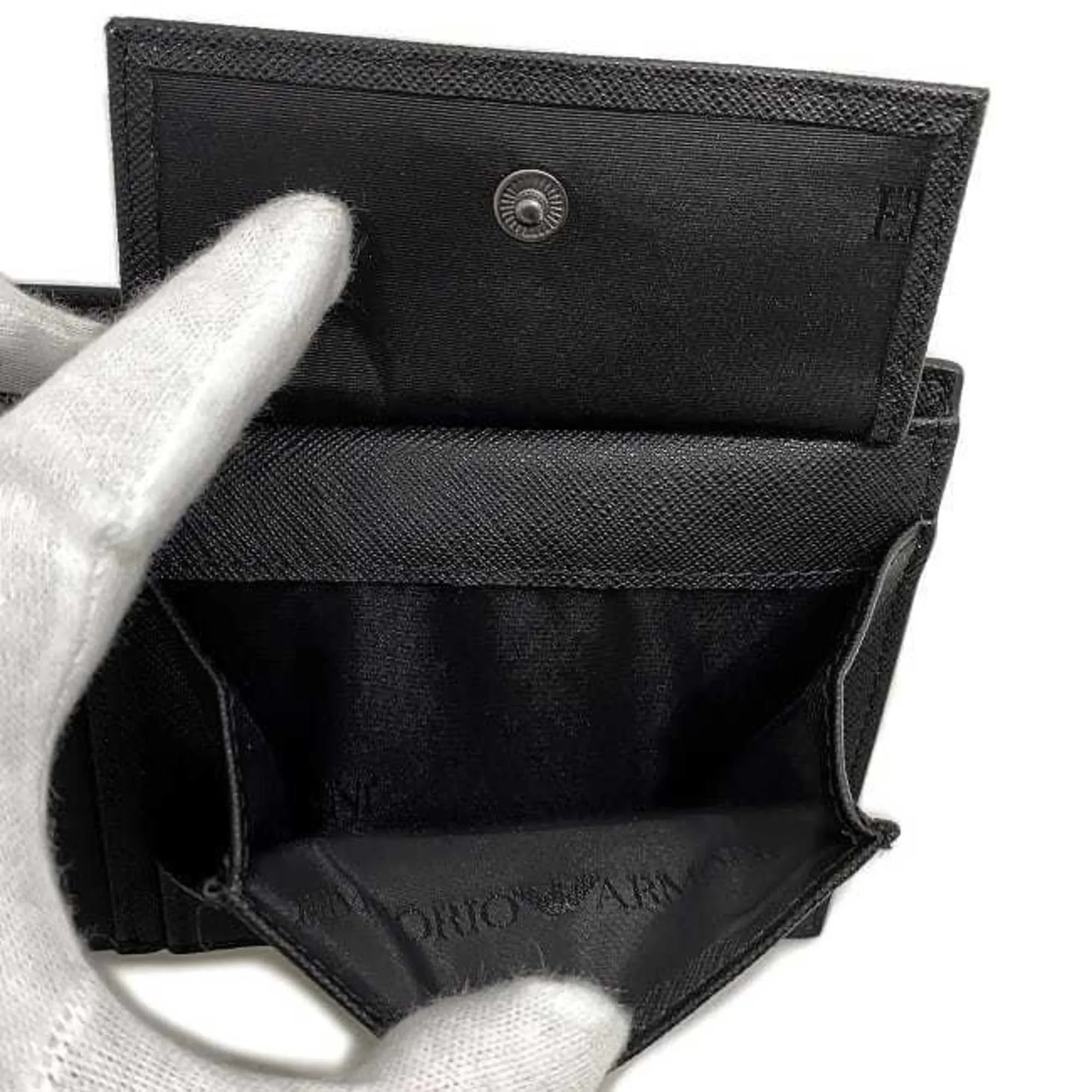 black Y4R165 Pre-Owned (Like folio New) Emporio white EMPORIO ARMANI Armani wallet men's leather