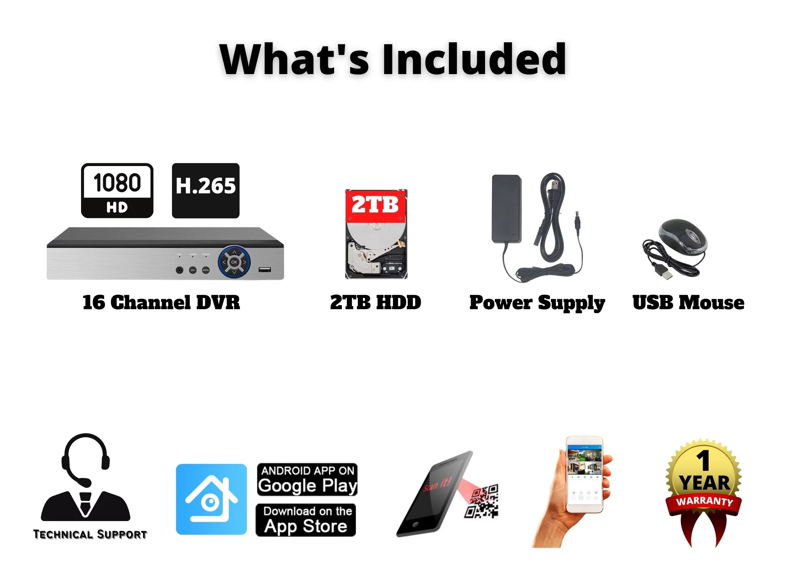 H.265 2TB Channel DVR Storage Digital Evertech TVI Recorder with Video Home Security Analog Standalone 16 HD CCTV CVI AHD Office