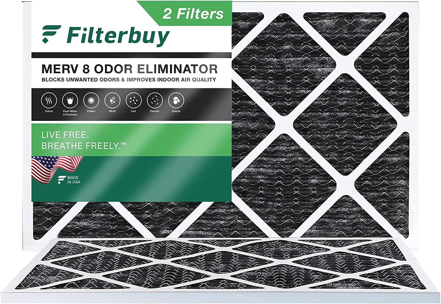 Filters Furnace Air Eliminator 12x20x1 Filterbuy Carbon 8 Pleated AC Odor with Activated HVAC MERV (2-Pack)