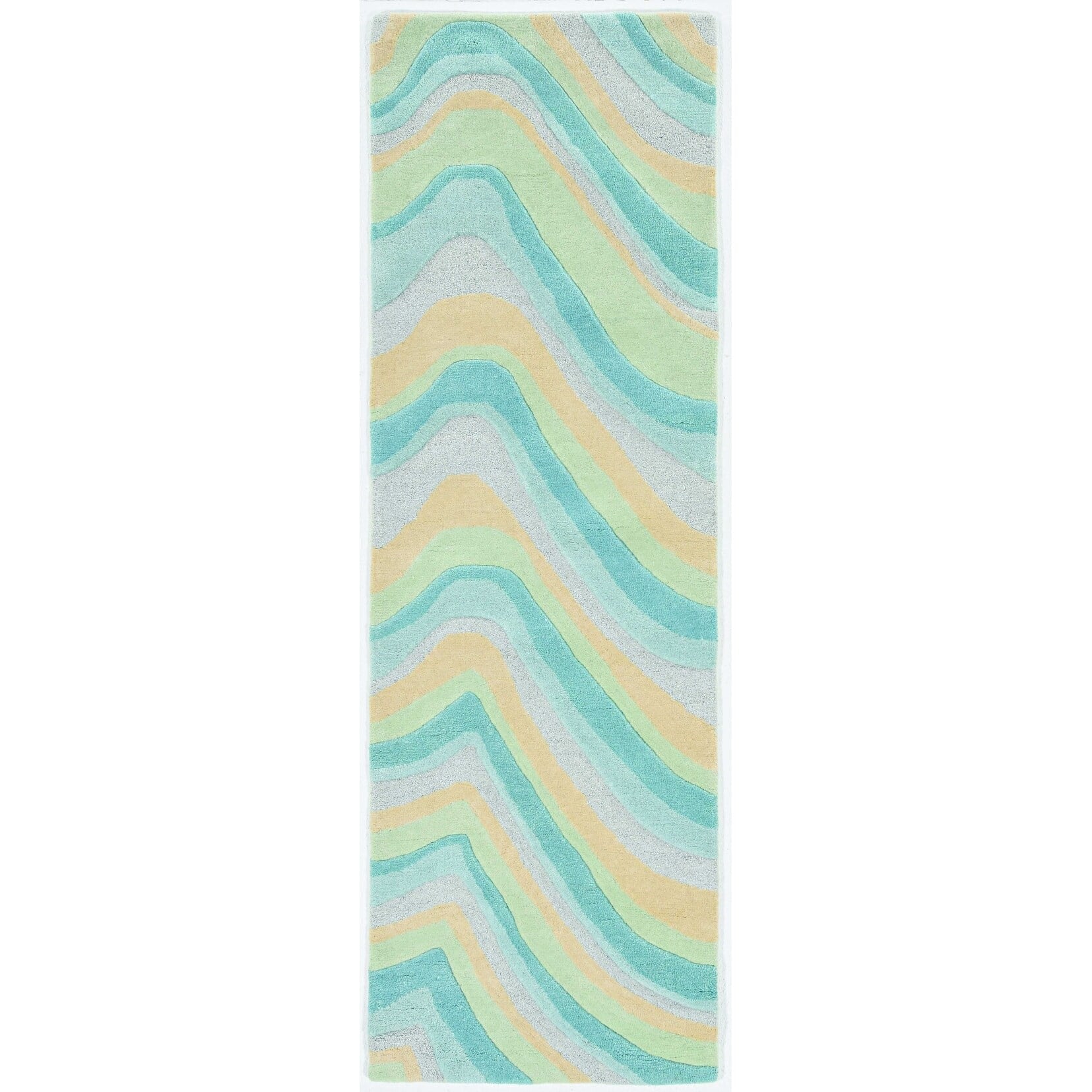 12'3" HomeRoots Rug 9'3" Tufted Blue Beige Runner Ocean Hand 8' Abstract - Waves x