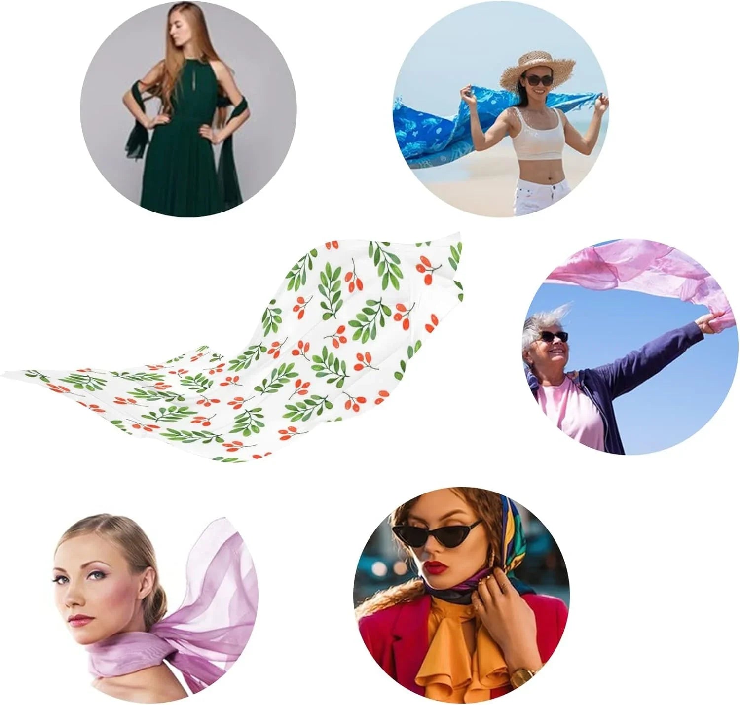 Silk Scarves Women Neck White Floral Scarf Hyjoy Wrap on Girls Long Lightweight Shawl Watercolor Pattern for