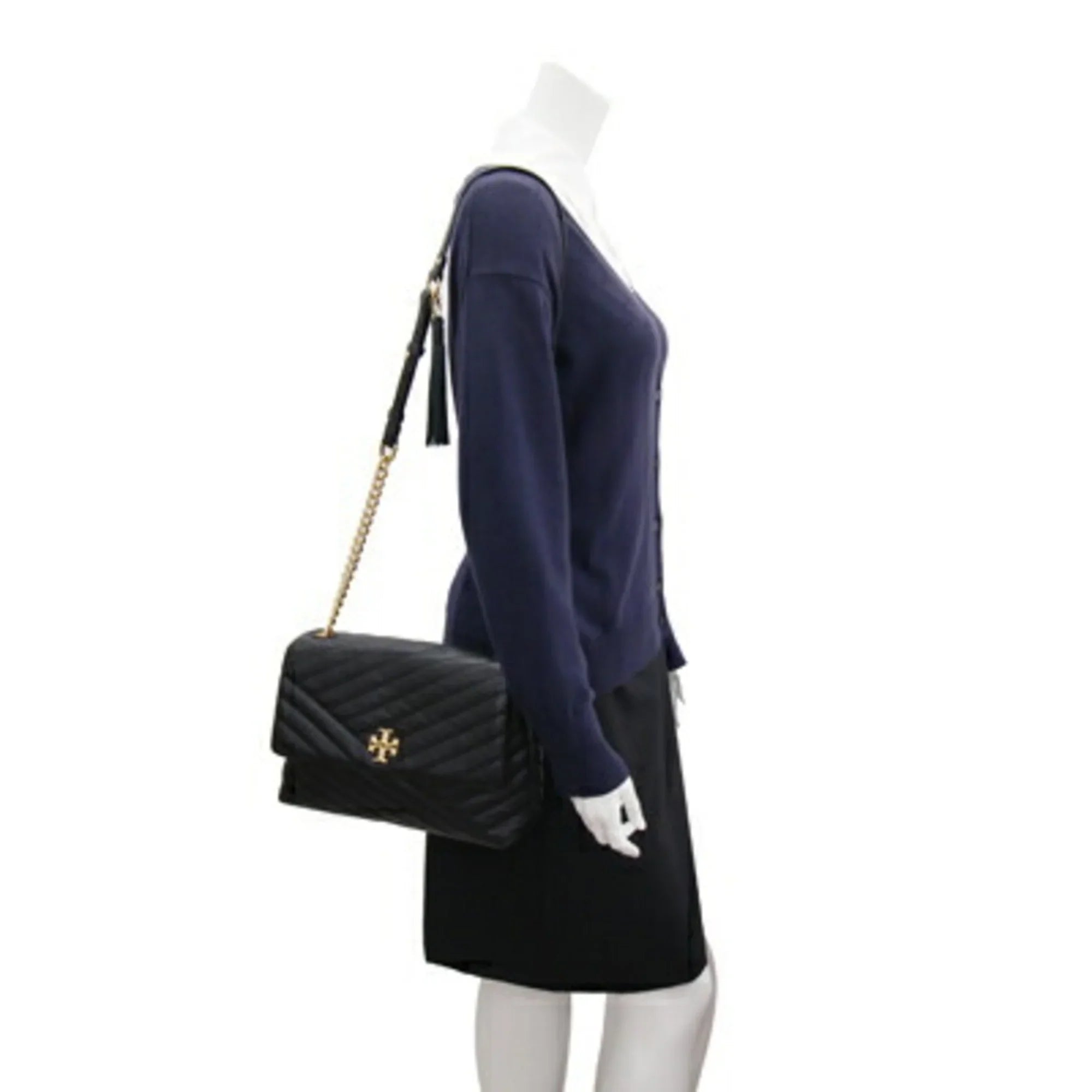 BURCH Shoulder Quilted Chevron Kira Bag Tory Chain Pre-Owned TORY (Good) Black Women's 58465 Leather Burch