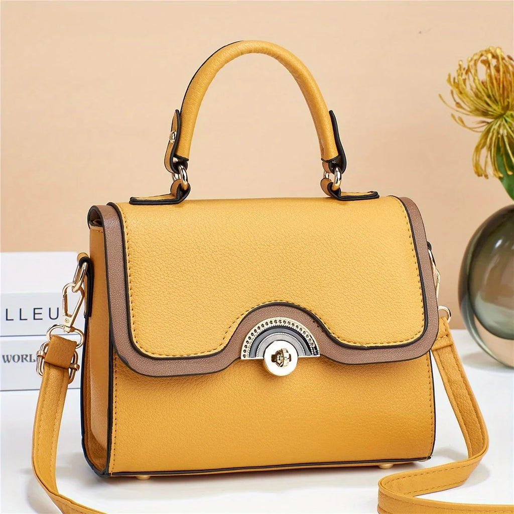 Turn Ontrast Junior Bag, Flap Trendy Lock Square Purses Color Handbags, Women's Crossbody