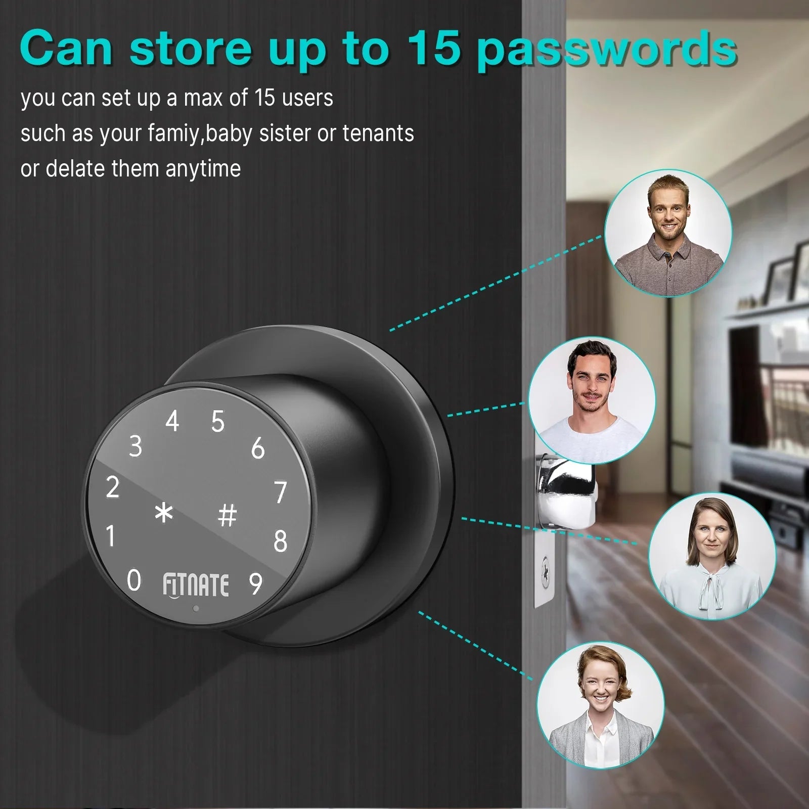 App Electronic Digital Password Control Door Knob Code Lock Keypad Smart