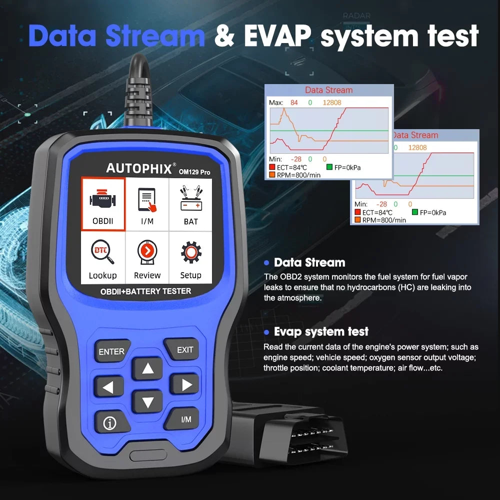 Full 12V 2 Test OBD2 Scanner Code Engine AUTOPHIX Diagnostic 1 PRO Battery Auto OBD Cranking OBD2 EOBD Reader in Function Automotive Automotive OM129 Analyzer Test Battery Tool Tester Charging Scanner