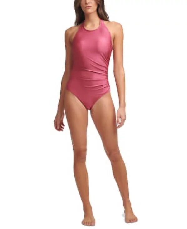 Calvin Swimsuit, One-Piece Halter Klein 14 SHIMMER US CARMINE High-Neck