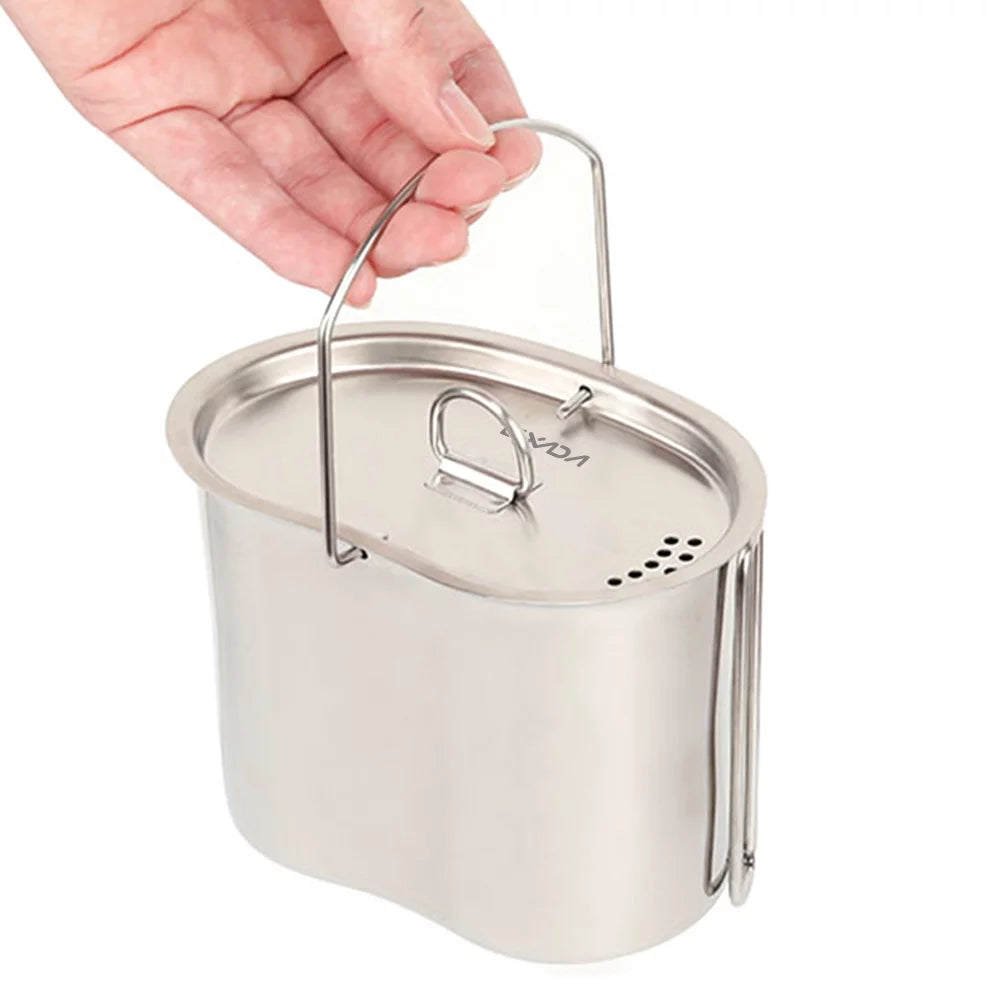 Stove Steel Pot with and Wood Kitchenware - Set Lixada for Survival Canteen Cup Stainless Hanging Camping