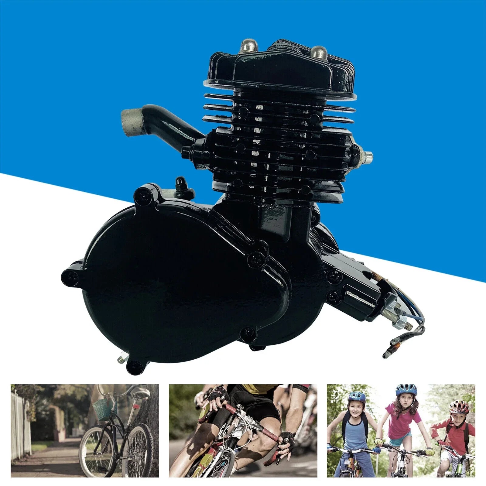 Motor Bicycle Air-Cooled Engine Bike Black Gas Petrol 2-Stroke 80cc Full Motorized Miumaeov Single Assembled Cylinder
