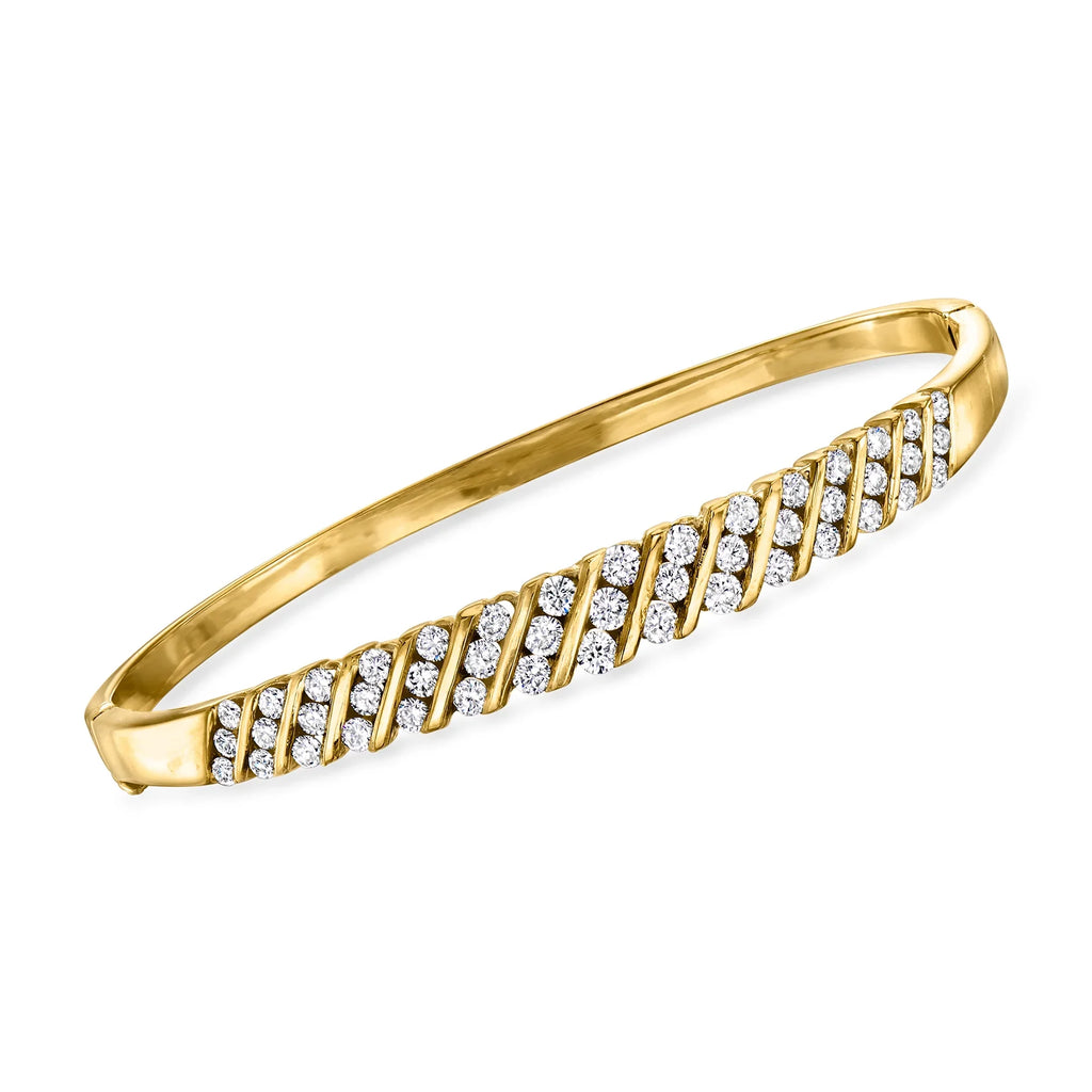 1990 t.w. 14kt 2.00 Yellow Gold, Vintage in Bracelet Ross-Simons C. Pre-Owned Adult, ct. Women's, Bangle Diamond