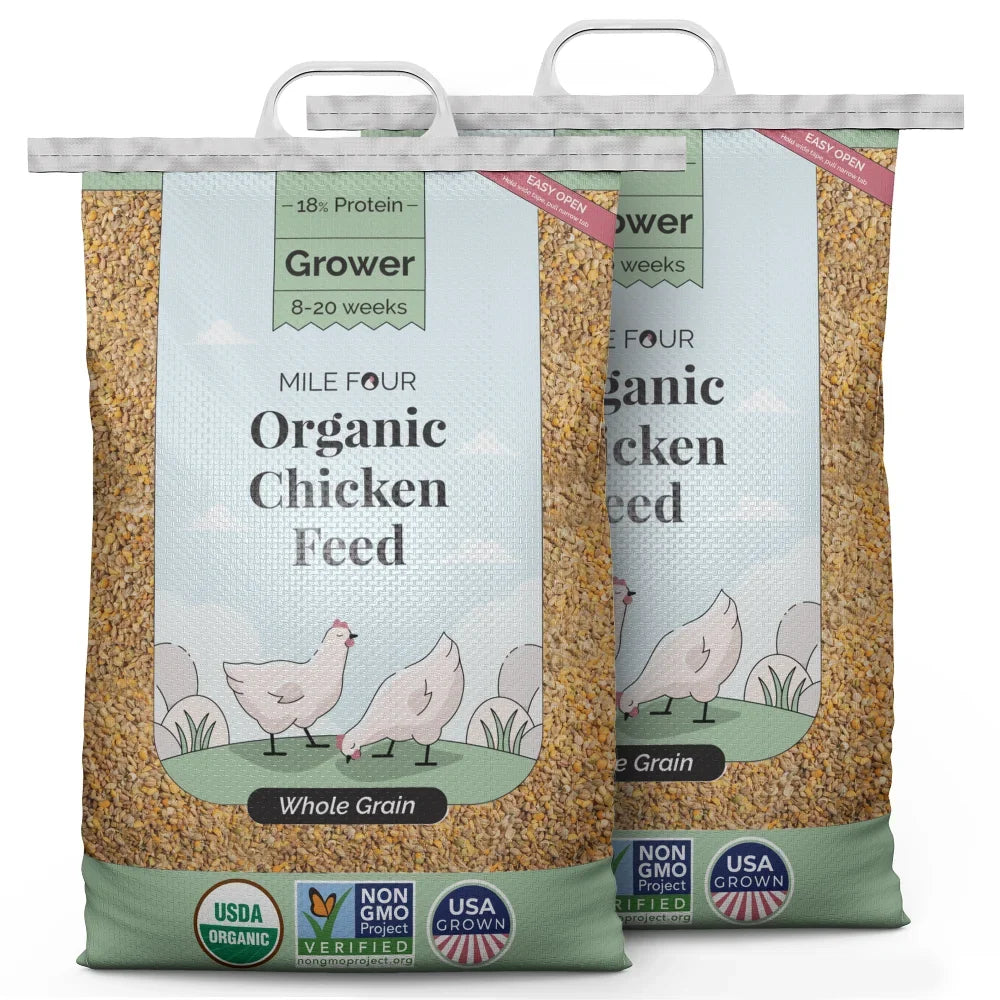 Protein | Soy-Free, Mile Organic, Organic Non-GMO, Chicken 18% Grown | US Chicken Four Grains, | Corn-Free, Grain Feed Whole Certified 100% Non-Medicated Food Grower | Certified 46 lbs. |