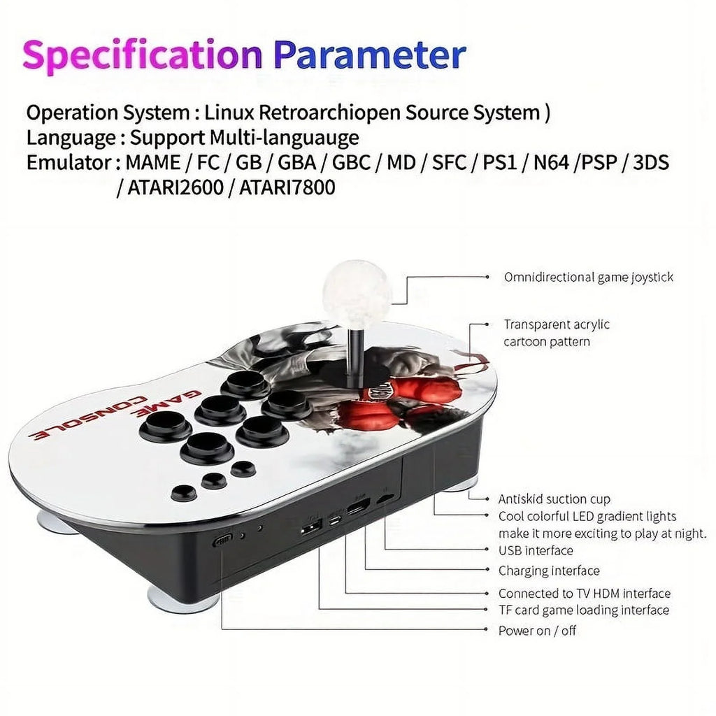 Game On Stick, CPS/GB/GBC/SFC/GBA/MD/PS1/FC Console, 2-in-1 Home Rocker Game Monitor Video TV Home Game Console Classic Controller Support Game HD Wired Wired Double Box,
