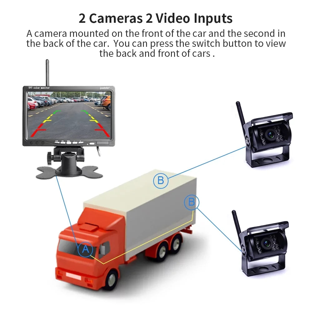 Rear Parking Wireless for Truck Vehicle Ir System, Vision RV 7" + Truck Podofo Backup Trailer Camera Monitor Bus Night 2 View Assistance Waterproof