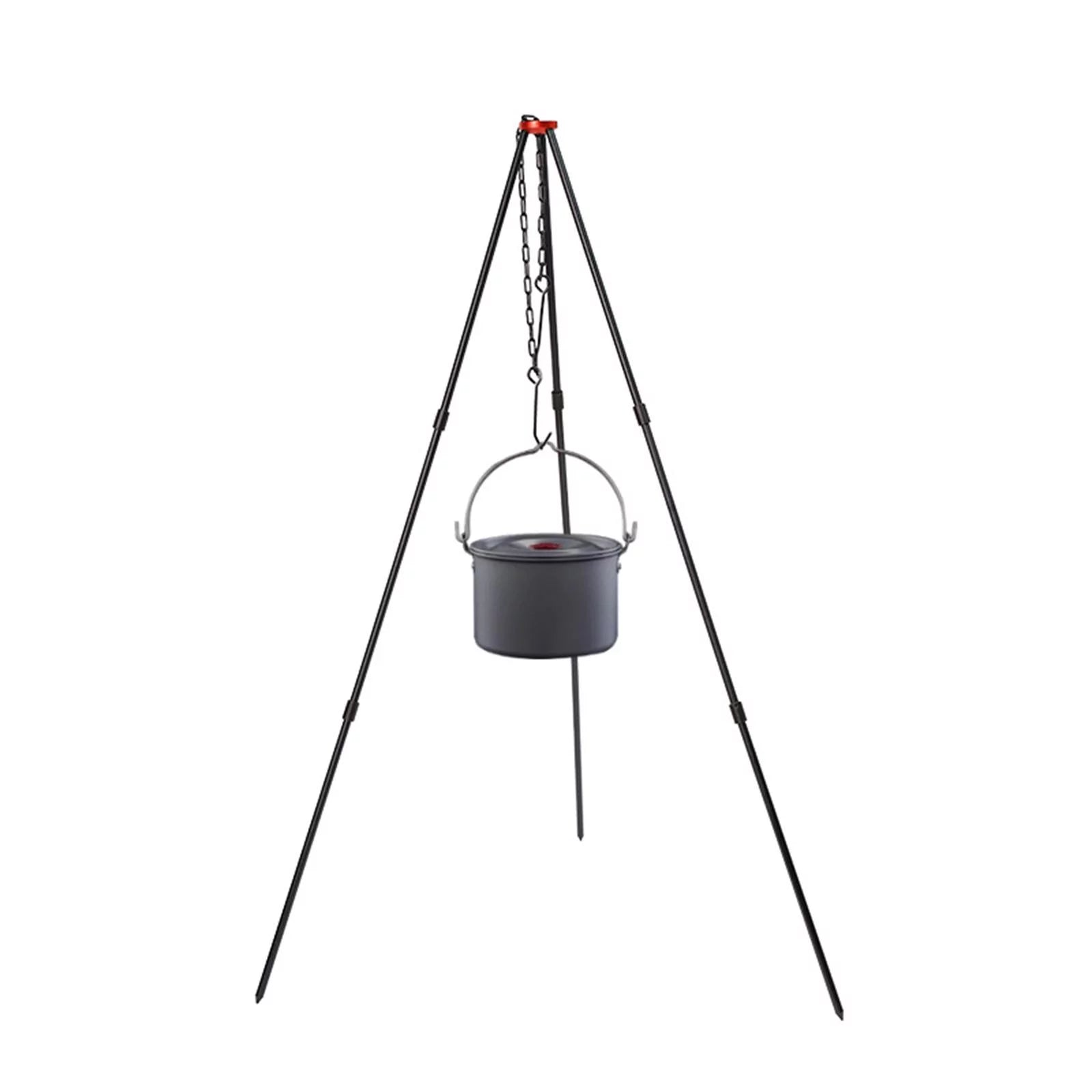 Accessory Portable with ing Campfire Cooking Adjustable Outdoor Camping Black Tripod, Pot Picnic Cookware , Grill Tripod Aluminum Stand