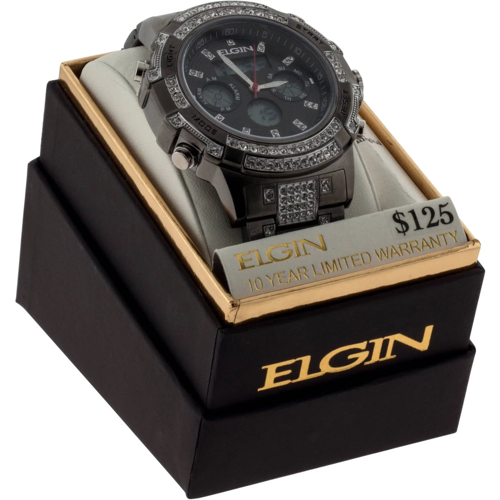 Male Watch Gun Adult with (FG160012GN) Metal in Crystals Analog Digital Elgin