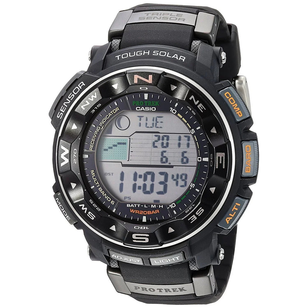 Mens PRW2500R-1 Digital Atomic - Pro Black Solar Trek Dial Watch
