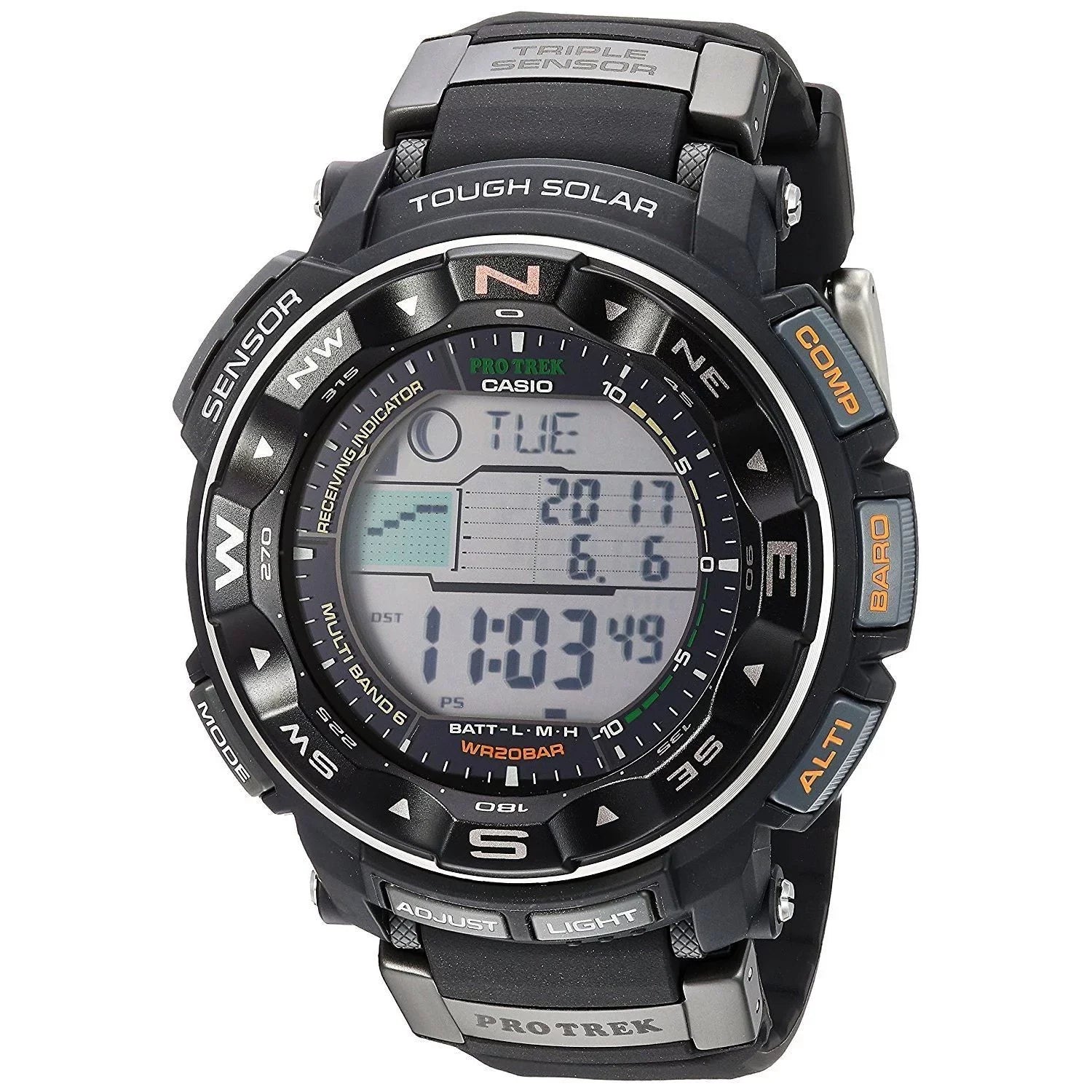 Mens PRW2500R-1 Digital Atomic - Pro Black Solar Trek Dial Watch
