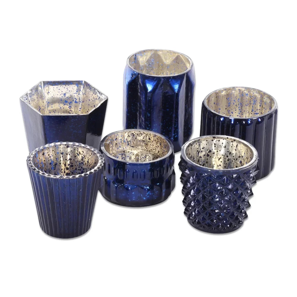 Koyal Candle 6?Pack, Votives Mixed Navy for Candle Holders Holders, Glass Wholesale Mercury Candle Blue Mismatched