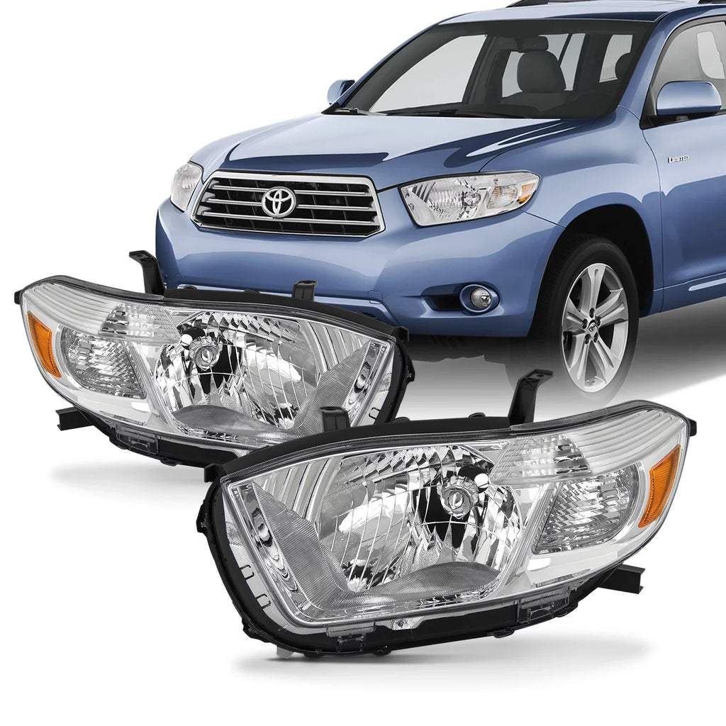 [Halogen Fits Chrome 2010 2008 highlander Type] - Headlights Left+Right 2009 Replacement Pair Toyota AKKON