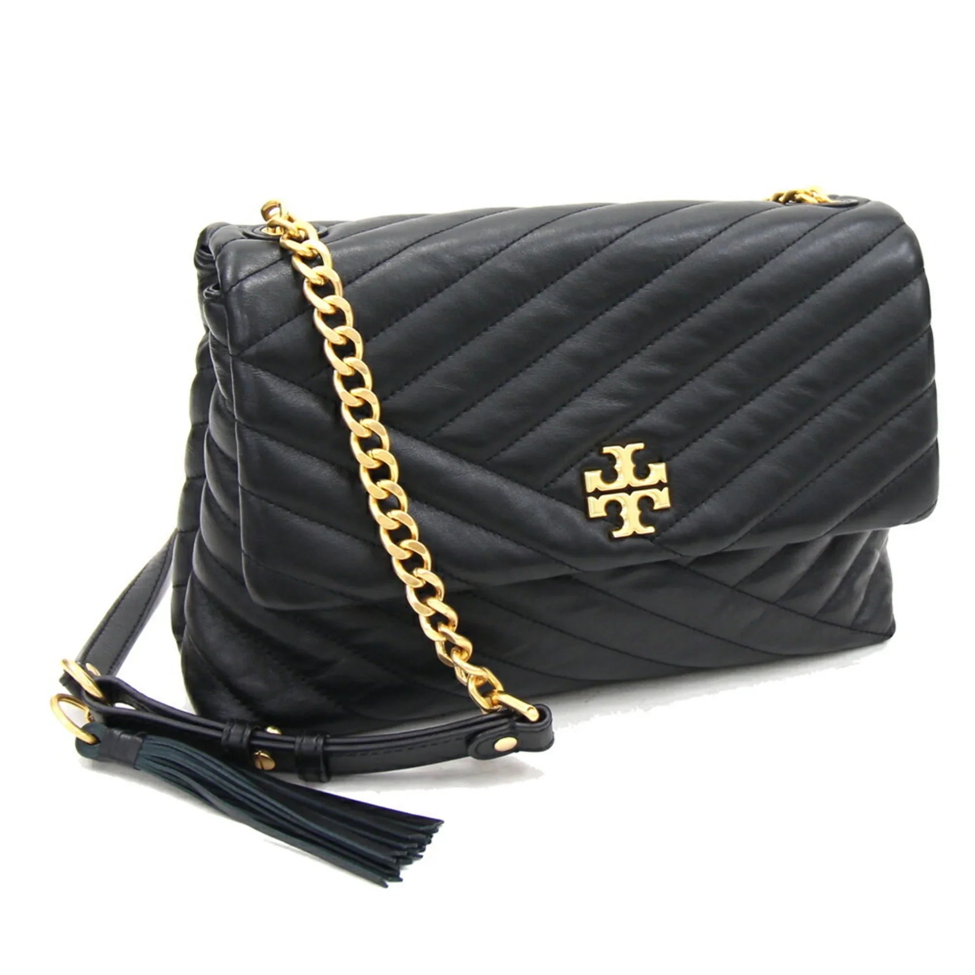 BURCH Shoulder Quilted Chevron Kira Bag Tory Chain Pre-Owned TORY (Good) Black Women's 58465 Leather Burch