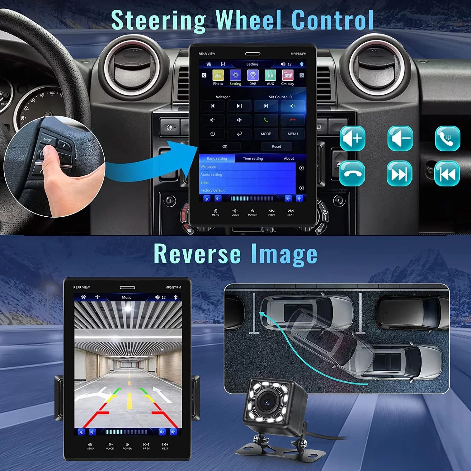 MP5 Rear Apple Carplay Car Car with USB Screen Camera Android Touch Player Din FM,with Link Car Mirror LED Auto Stereo 12 Podofo Bluetooth HD 9.5'' Radio Single