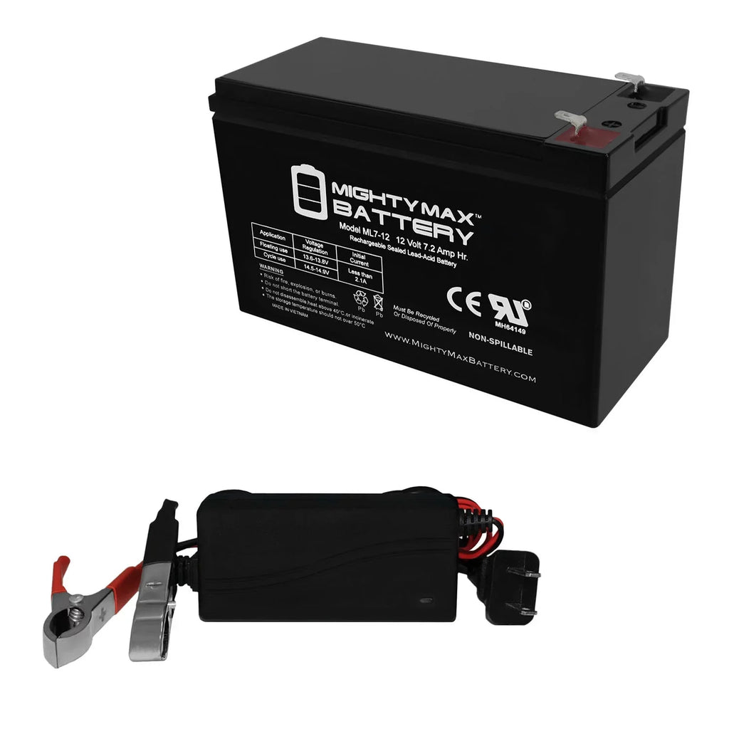 Troller Marcum 12V Showdown Battery 1Amp 2.0 for + Charger 7.2AH 12V