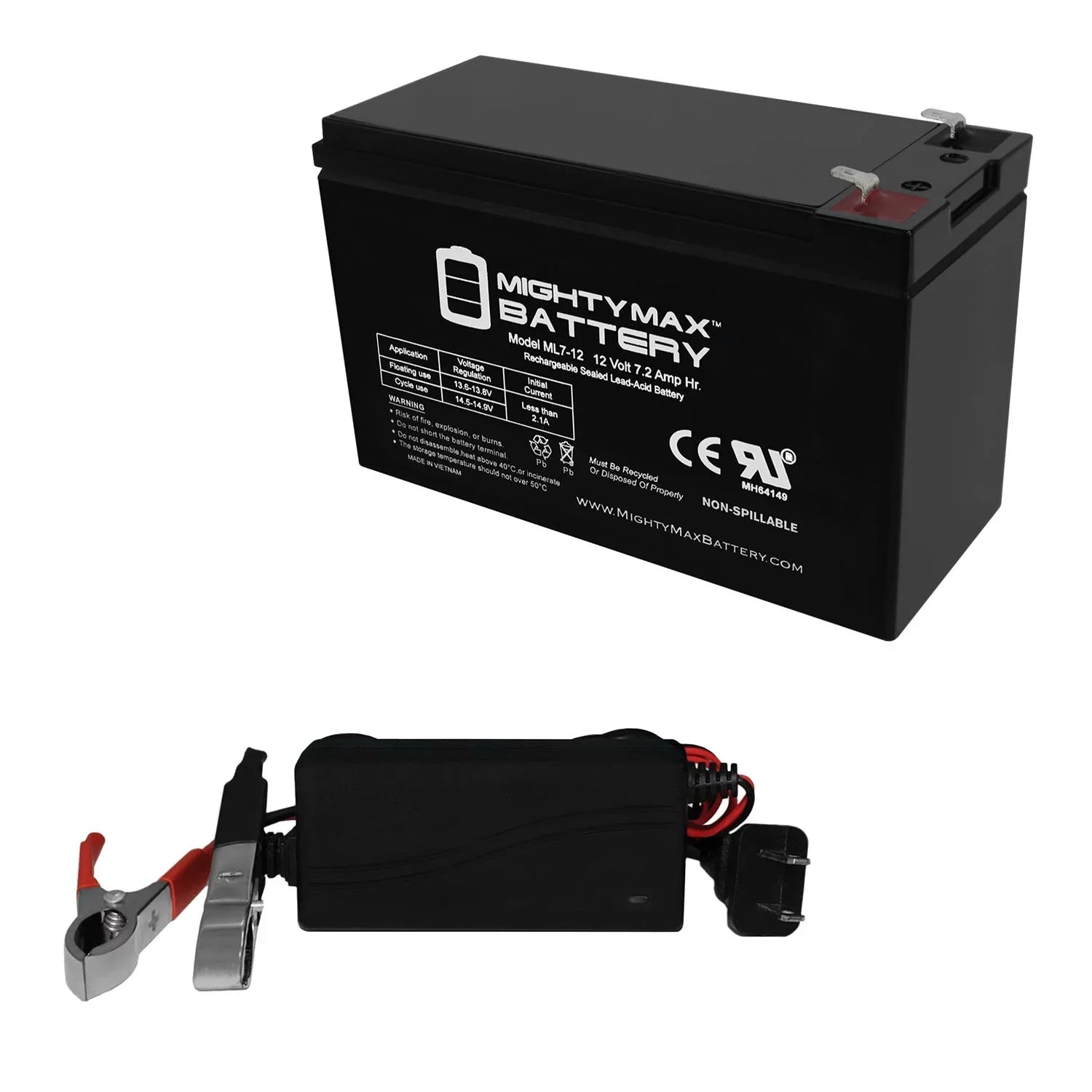 Troller Marcum 12V Showdown Battery 1Amp 2.0 for + Charger 7.2AH 12V