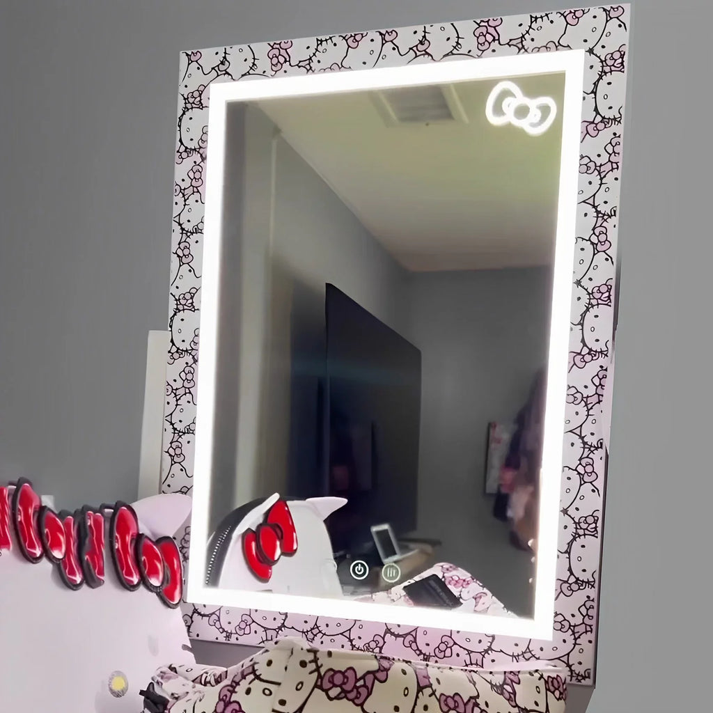 and 3X with Vanity Vanity Quality Degree Iron Frame Impressions Tone LED Mirror Swivel Mirror, Hello Lighted Lights Makeup (White) Mirror Tri and 360 with Cute Magnification, Kitty Touch