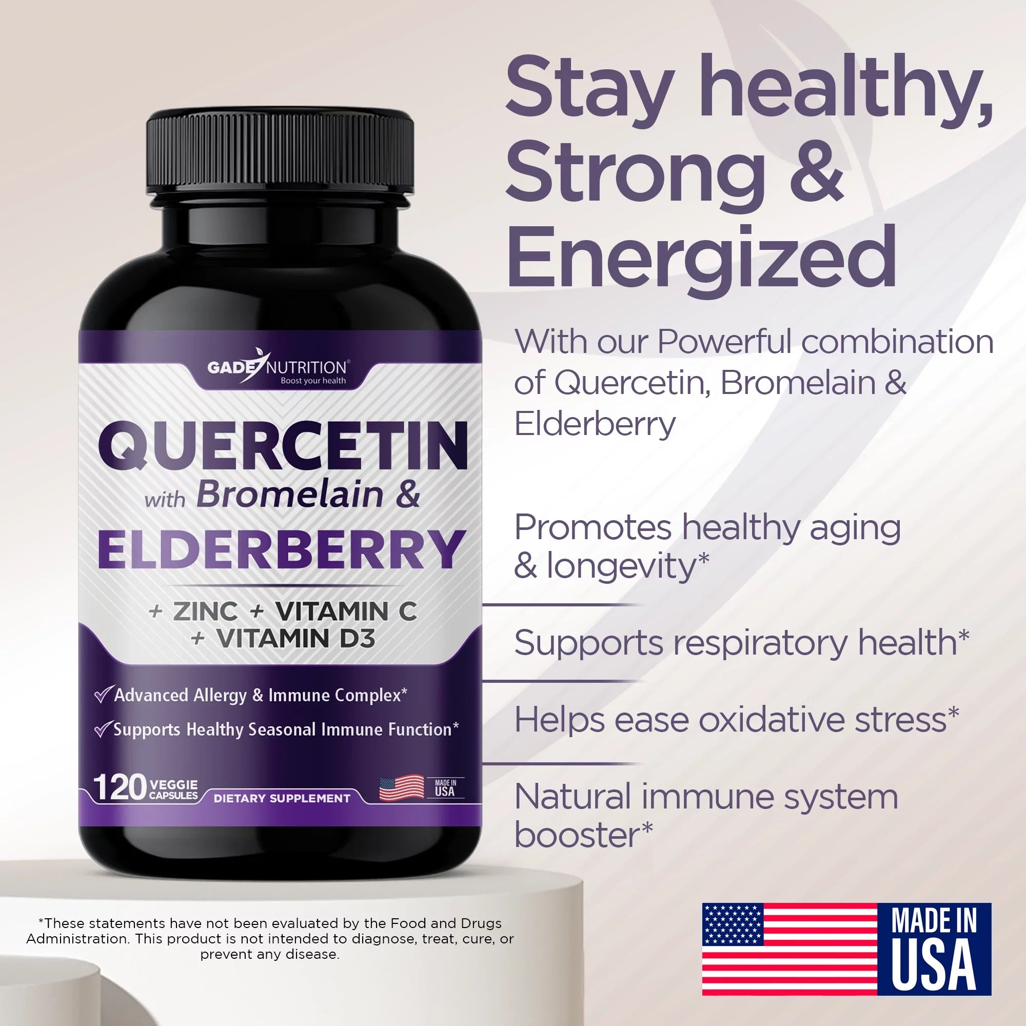 1 Vitamin - - USA Bromelain with Daily - and D3 - - Gluten-Free 6 with Quercetin Zinc 4 - Supply Immune 500mg Quercetin - Quercetin Quercetin - Zinc Support, in C Months Non-GMO, Elderberry Vitamin