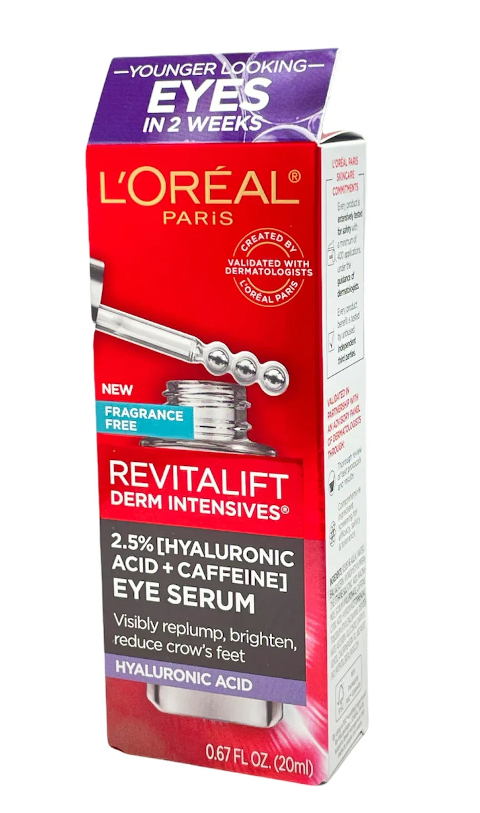 Derm Revitalift Serum L'Oreal 2.5% 0.6oz Hyaluronic Intensives Eye Acid+Caffeine