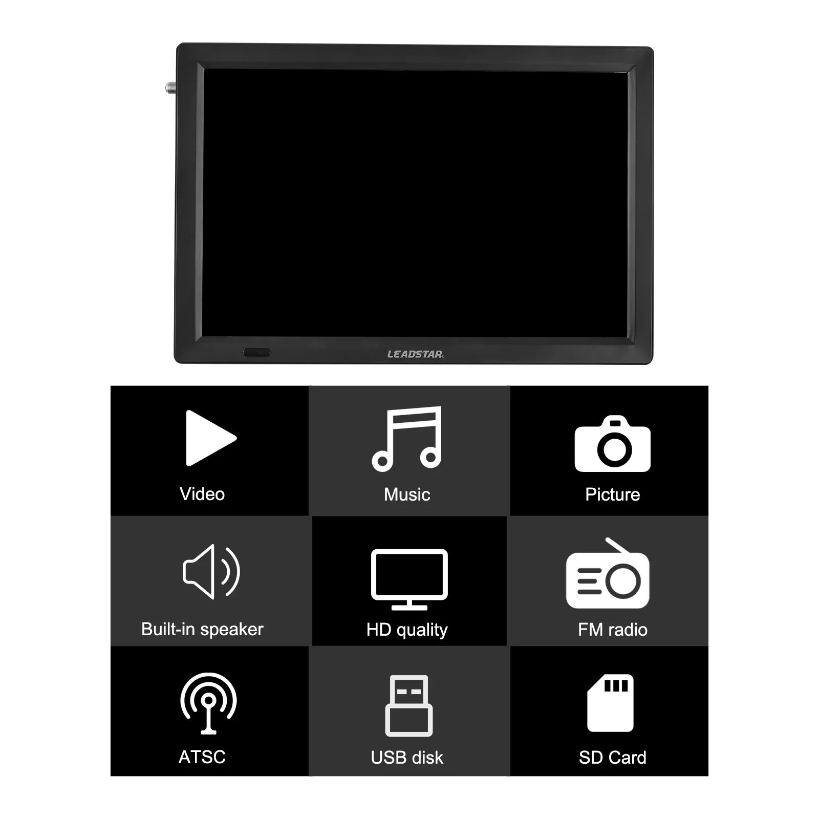 Television LEADSTAR Digital with Portable Card Player D14 TV 14-inch ATSC Playback Car Disk U Remote Control Player TV