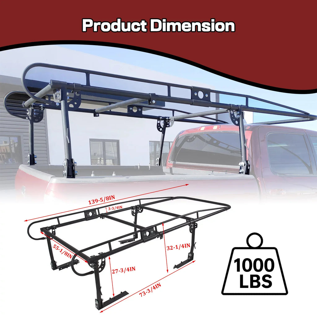 Kojem Rack Long Ladder Adjustable Bed 1000 Inch Lumber Contractors Universal 60 Bar Pickup Rack Over-Cab Kayak Cab Truck LBS Side