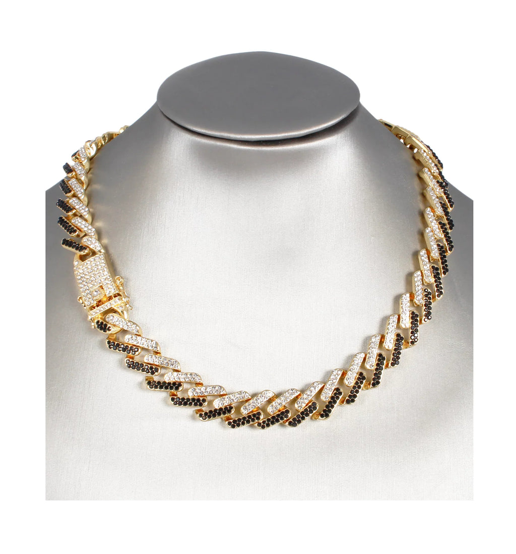 Gold Matching Necklace ZZ on with Charles Hop Black - Trim Hip Rolly Zig with Zag Bling'ed Out Sets(ST10327DX Raymond Out Sets Bling'ed Band Ice Ice on Blast! Necklace - Watch and Looks