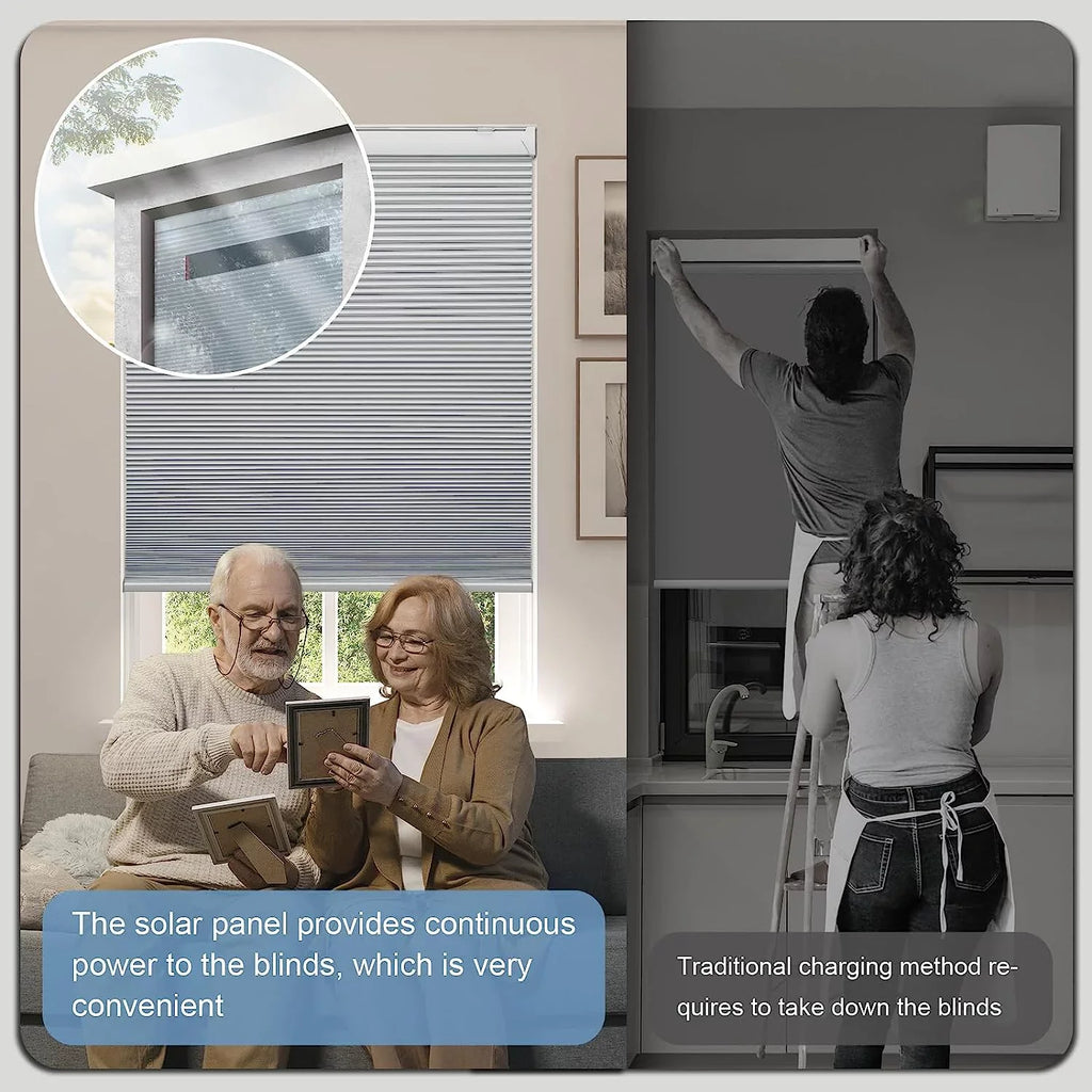 Cordless Cellular Honeycomb 29" Magnetic Panel¡¿ Alexa Motorized Remote, Blinds, Shades Solar Electric with 100% Powered Rechargeable Automatic Google¡¾Free with Blackout H, Wx64 Blinds White Solar