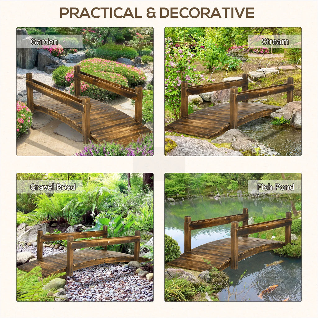 Bridge with Finish Arc Planters, Outsunny Wooden Stained Garden Footbridge